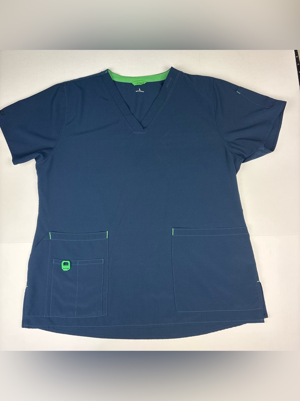 Carhartt Women Large Scrub Top Navy Blue C12110 Polyester Spandex Nurse Medical
